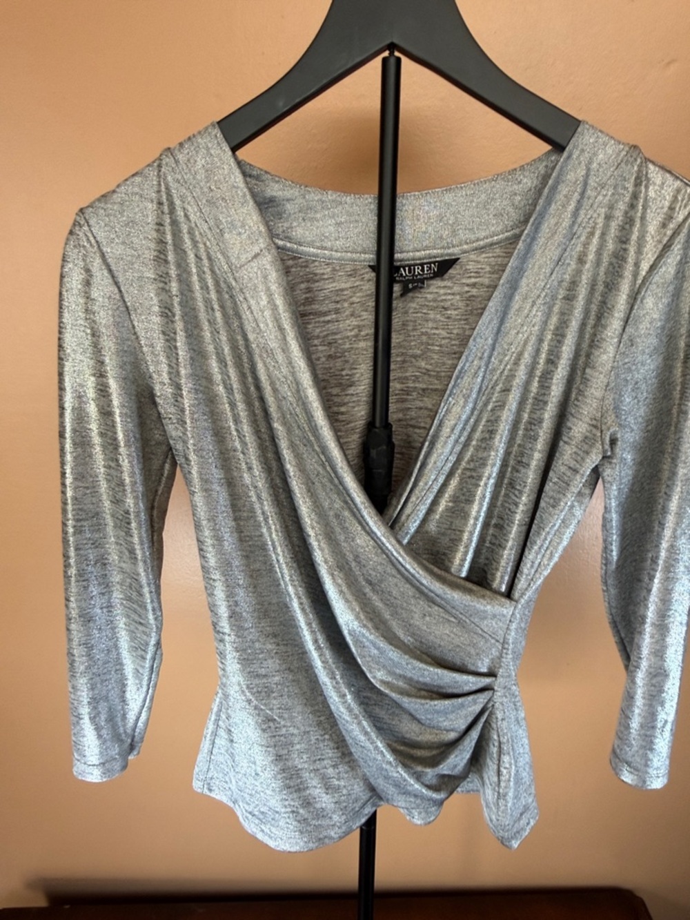 Ralph Lauren‎ Silver Wrap-Style Long Sleeve Top - Picture 3 of 7